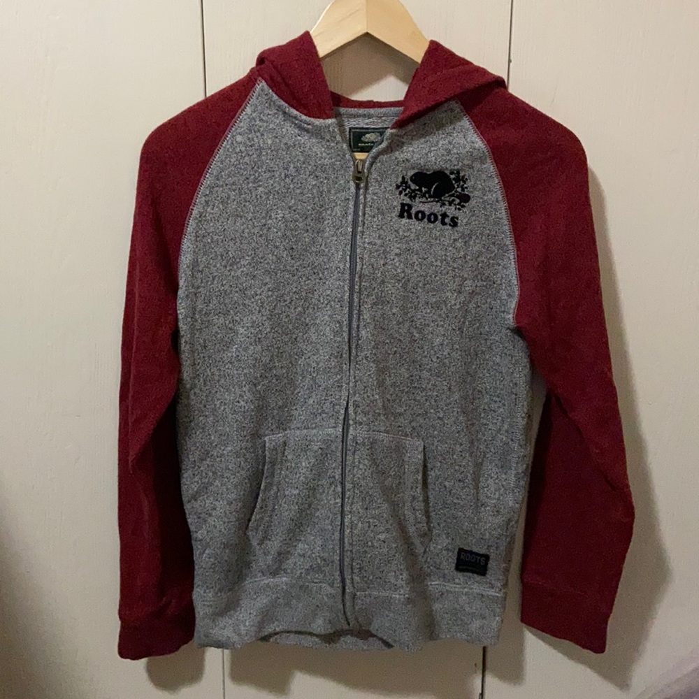 Roots Grey & Red Marled Zip Up Hoodie